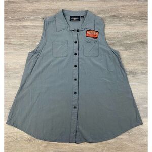 Harley-Davidson‎ Womens Gray Sleeveless American Button-Up Shirt Top Size L